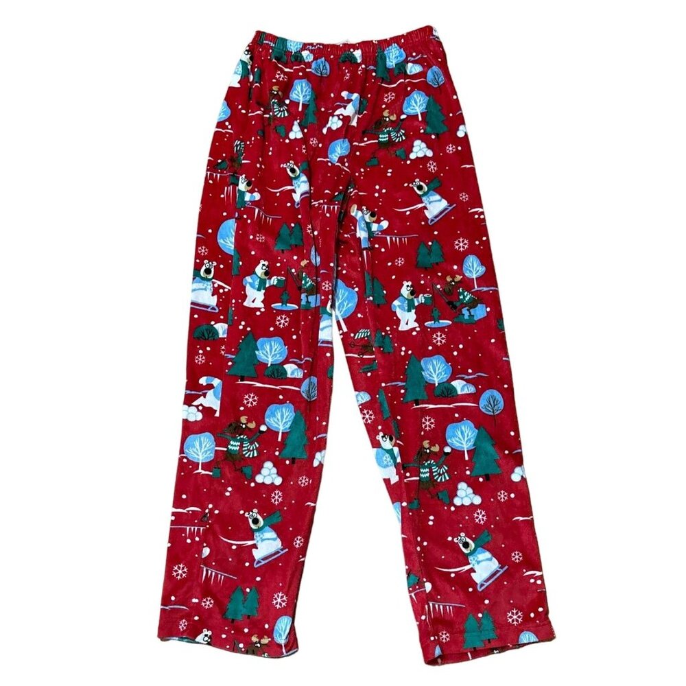 Christmas Fleece Pajama Pants Red Soft Moose Polar Bear Lounge Holiday Small